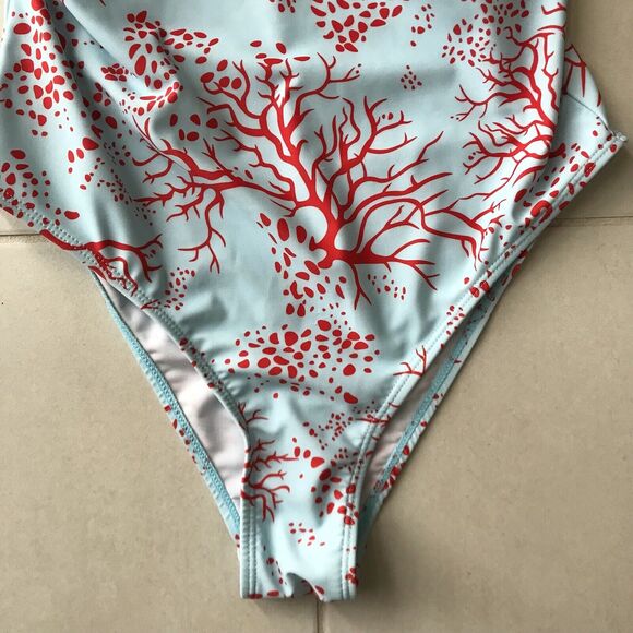 Shein One Piece Swimsuit Multicolor Print Ruffled Padded - Picture 4 of 8